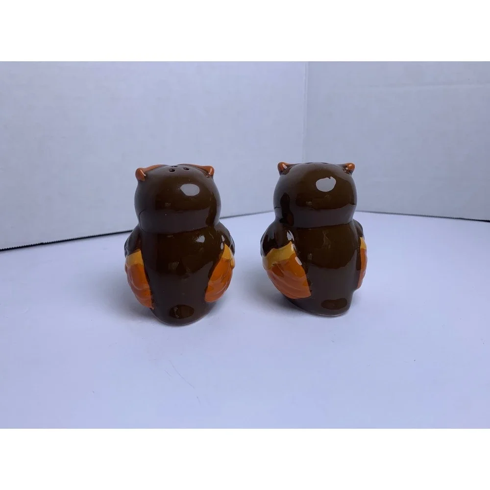 Vintage Ceramic Owl Salt and Pepper‎ Shakers Retro Bohemian Hand Painted Set